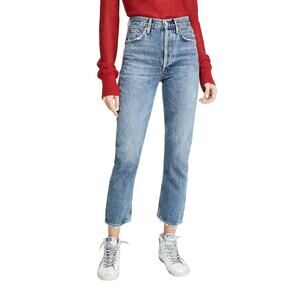 Agolde 'Riley' Blue Cotton High Rise Straight Crop Jeans Size 30